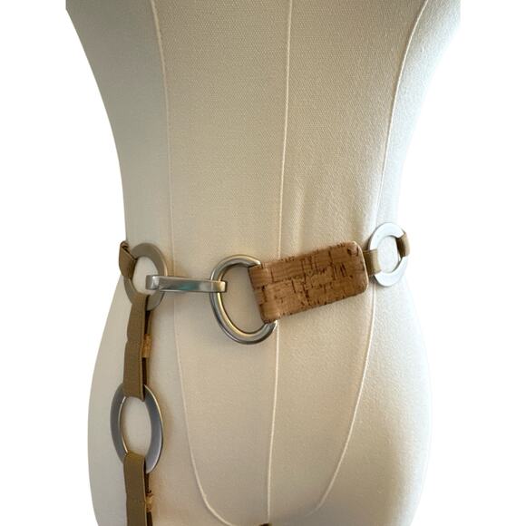 None Accessories - Stretchy Adjustable Silver / Cork Belt